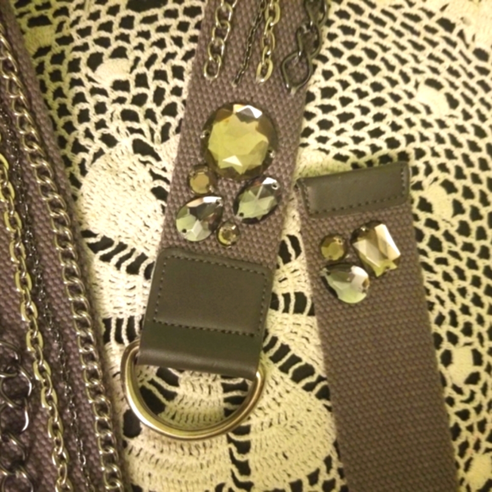 Embellished Chain Faux Gemstones Woven Belt M/L